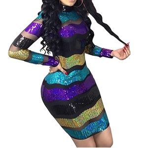 Sequin Mesh Dress- Purple, Blue, Gold, Black